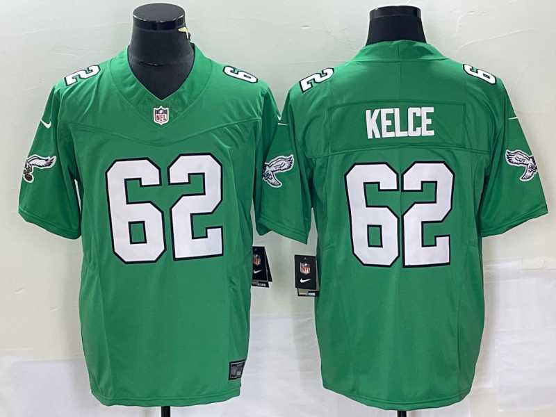 Mens Philadelphia Eagles #62 Jason Kelce Green 2023 FUSE Vapor Limited Throwback Stitched Jersey